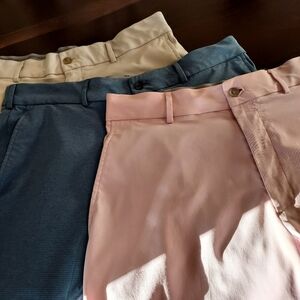 Set of Three Men's Shorts By Walter Hagen in Pink, Blue Pin, and Khaki